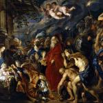 The adoration of the Magi by Peter Paul Rubens, the most famous painter from my hometown Antwerp. Painted in 1609 to decorate the negotiations hall for the Twelve Year's truce. Given to the Spanish ambassador in 1612, it came into possession of the Spanish king Philips IV. Rubens himself reworked it slightly in Spain in 1628-1629. It survived a fire in 1734 by being cut from its frame and thrown out the window, and now resides in the Prado in Madrid.