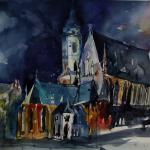 The Thomaskirche in Leipzig, water colour painting by Christian Gödert, a German artist born 1961.