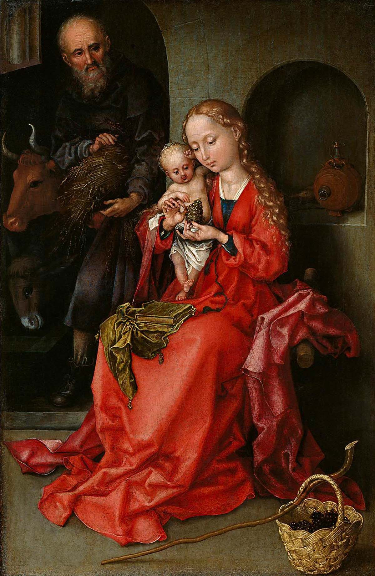 The Holy Family, a painting from around 1480/1490 by Martin Schongauer (around 1440/45 Colmar - 1491 Breisach), Kunsthistorischen Museum Wien (Vienna).<br/>Painting suggested to me by website subscriber Jennifer.