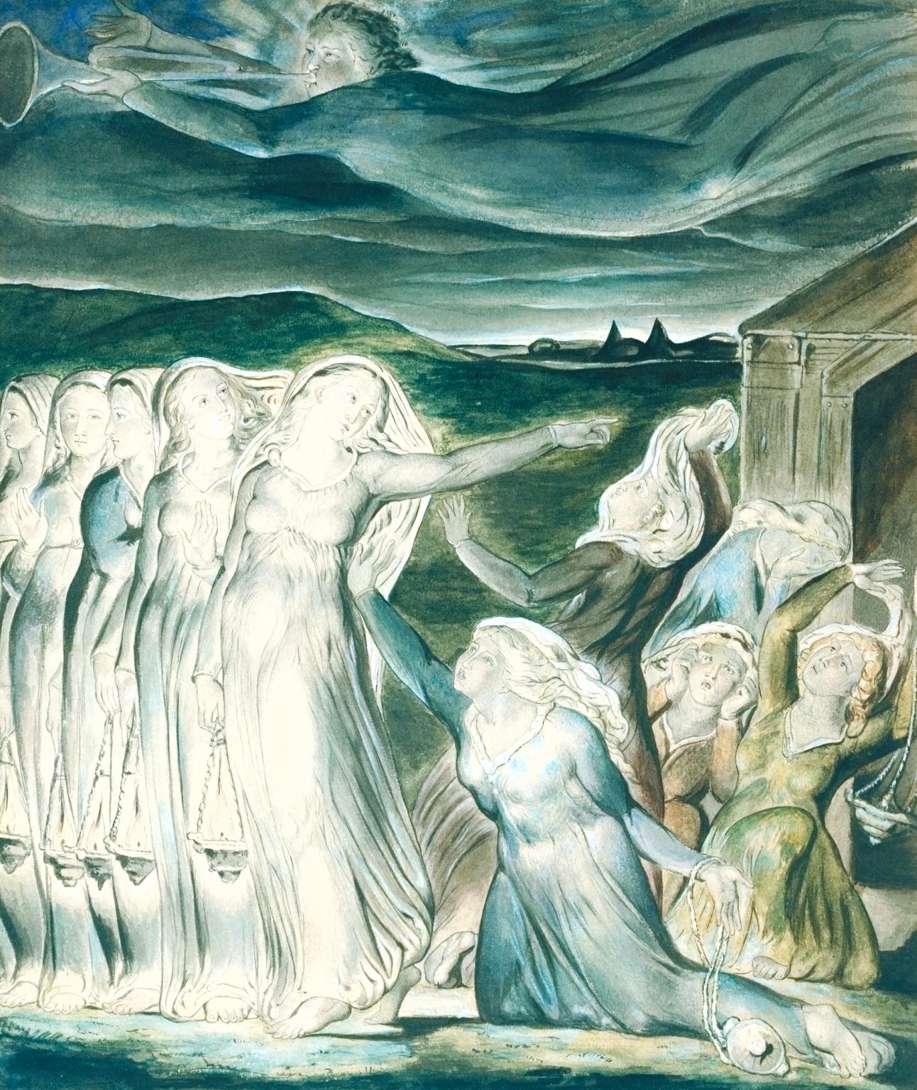 The parable of the ten bridesmaids. It was long thought that this watercolour painting was by William Blake, but it finally turned out to be a copy of a Blake original, painted for Sir Thomas Lawrence in about 1825. Tate gallery, London.