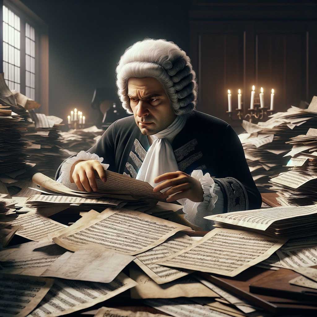 Sometimes, Bach couldn't find what he was looking for either, so don't feel too bad. Image generated by DALL-E 3.