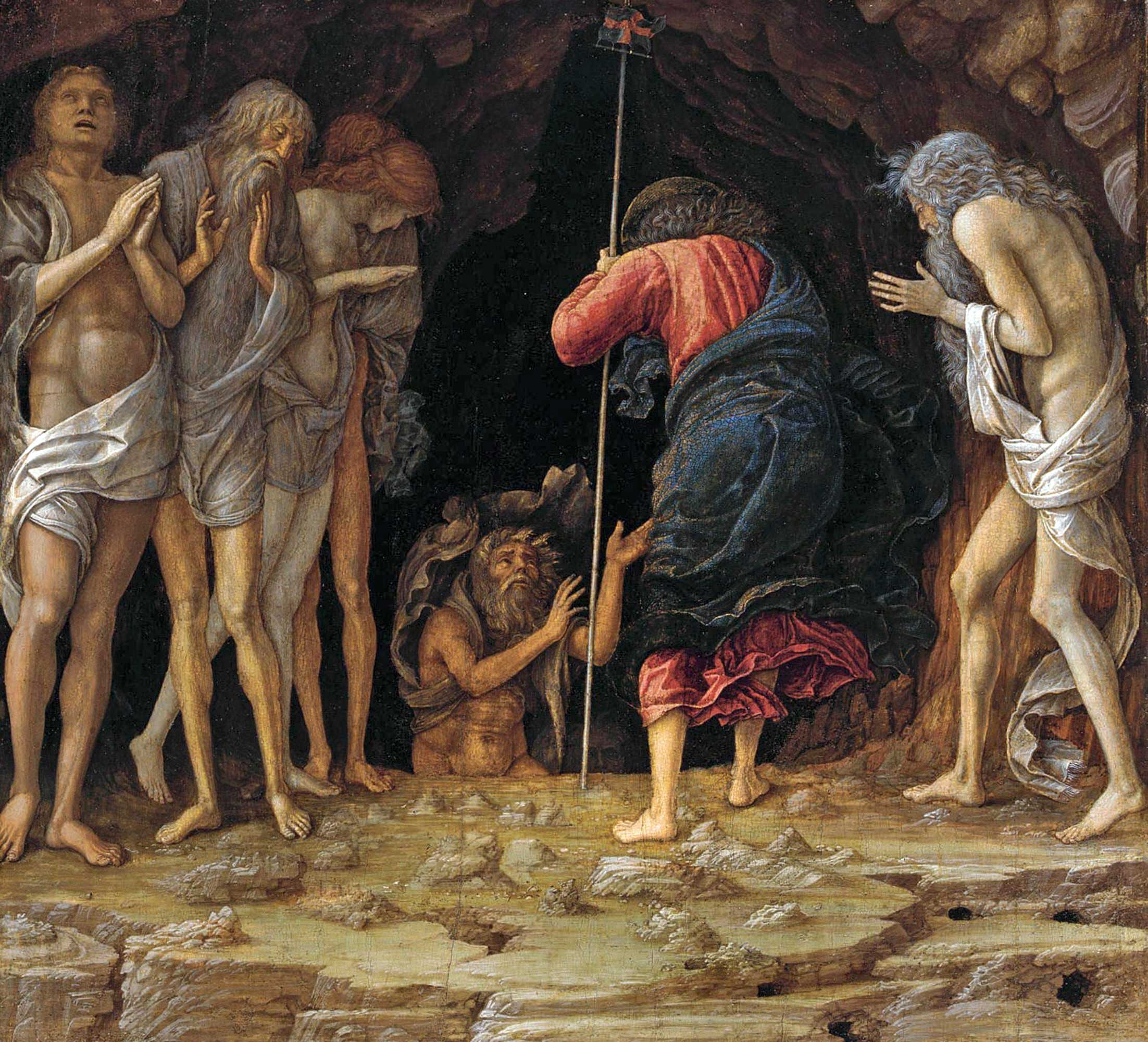 The Harrowing of Hell by Andrea Mantegna, around 1470. An important part of Mediaval Easter traditions, the Harrowing of Hell describes the descent by Christ into Hell between his death and resurrection to release the innocent victims of the devil.