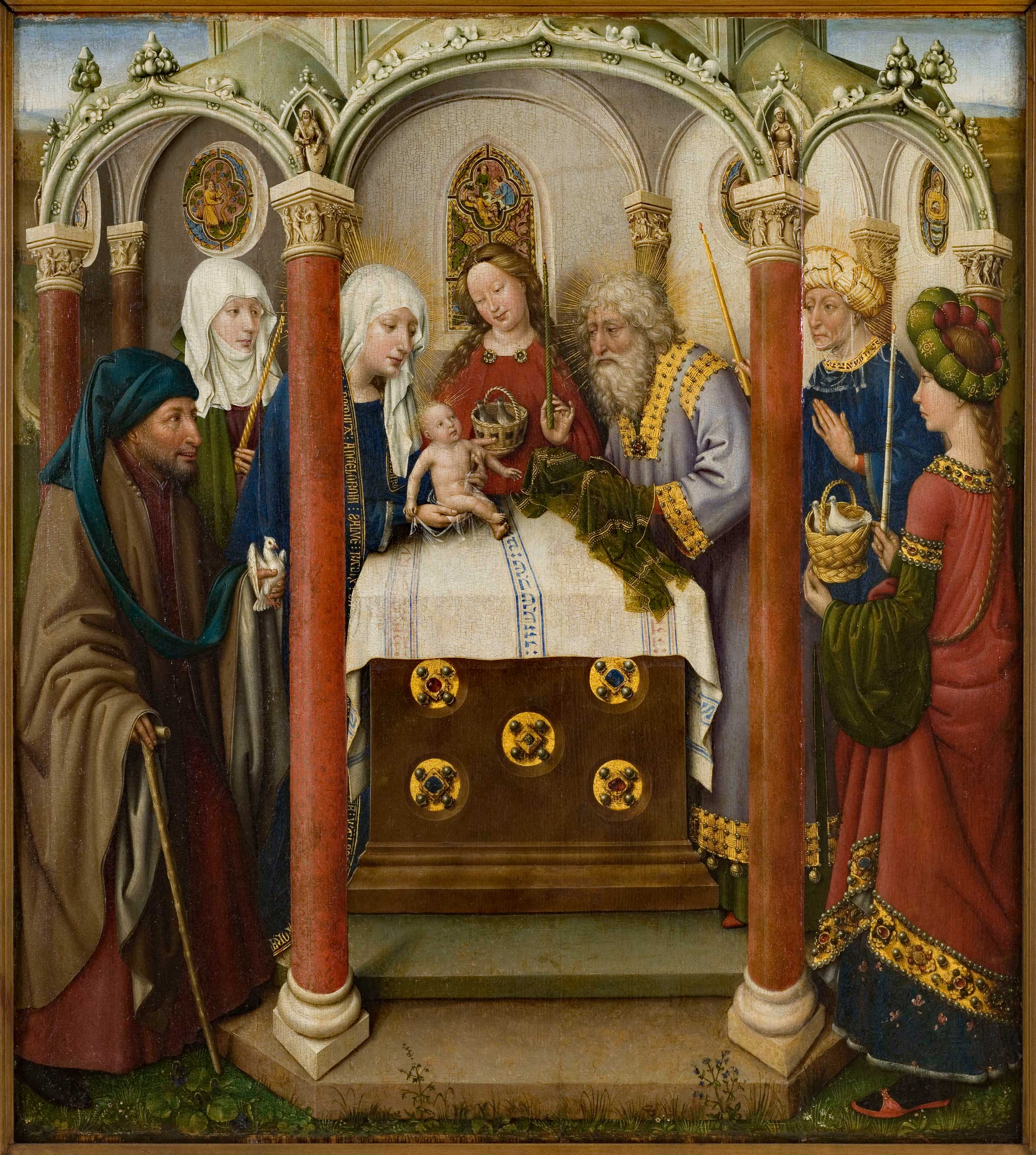 The Presentation in the Temple, painting by Jacques Daret from around 1434. The figure with the long grey beard is Simeon.