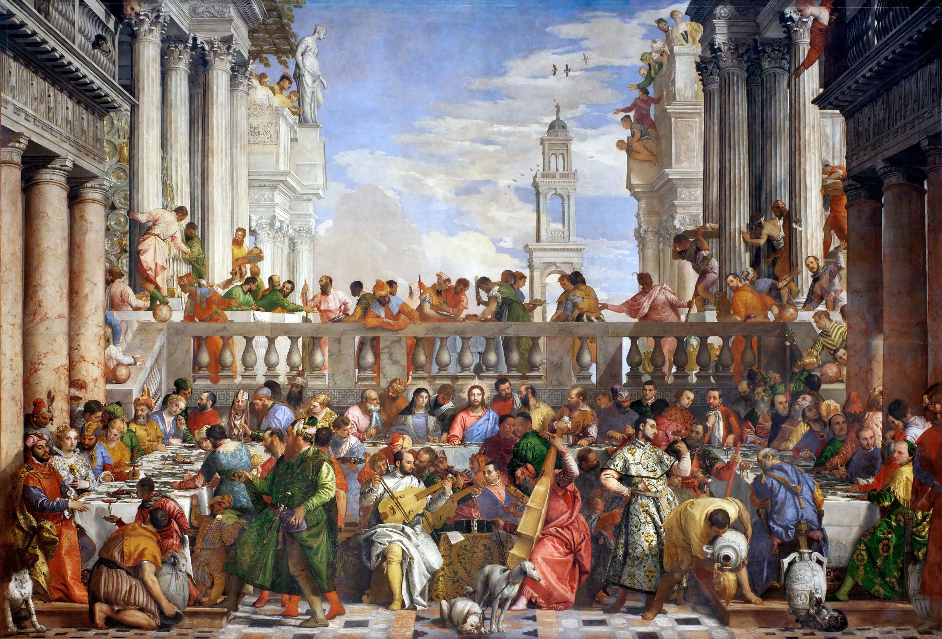The Wedding Feast at Cana (1563) by Paolo Veronese (1528–1588). This magnificent large painting hangs in the Louvre opposite the Mona Lisa, so it's a pity that very many visitors do not pay it the attention it deserves. The wedding at Cana is the inspiration for the libretto for Mein Gott, wie lang, ach lange?, BWV 155, and Meine Seufzer, meine Tränen, BWV 13.